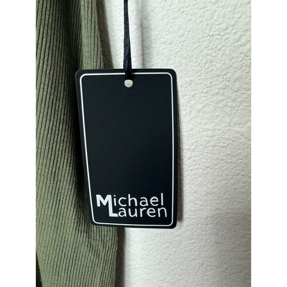 Michael Lauren Medium Revolve Ribbed Oversized Shirt Olive Green V-Neck NWT - Picture 4 of 9